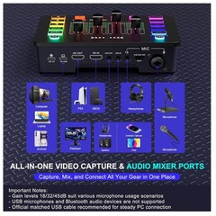4K Video Capture Card with Audio Mixer, 1080P 60fps Streaming, 4K Zero-Latency L