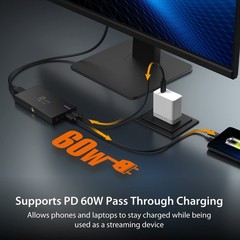 4K Game Video Capture Card with PD 60W Pass-Through Charging, Stream and Reco…