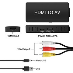 HDMI to RCA Converter, AV 3RCA CVBs Composite Video Audio black