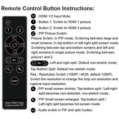4K Dual HDMI Video Capture Card with PIP Mic Line in Record OBS Live Streaming