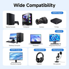 4K Audio Video Capture Card USB 3.0 HDMI Video Capture Device HD Recording Lot