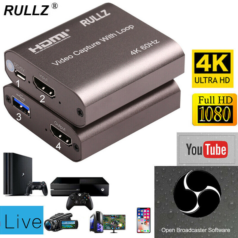 4K 60Hz HDMI Audio Video Capture Card Loop USB 2.0 Recording Box Live Streaming