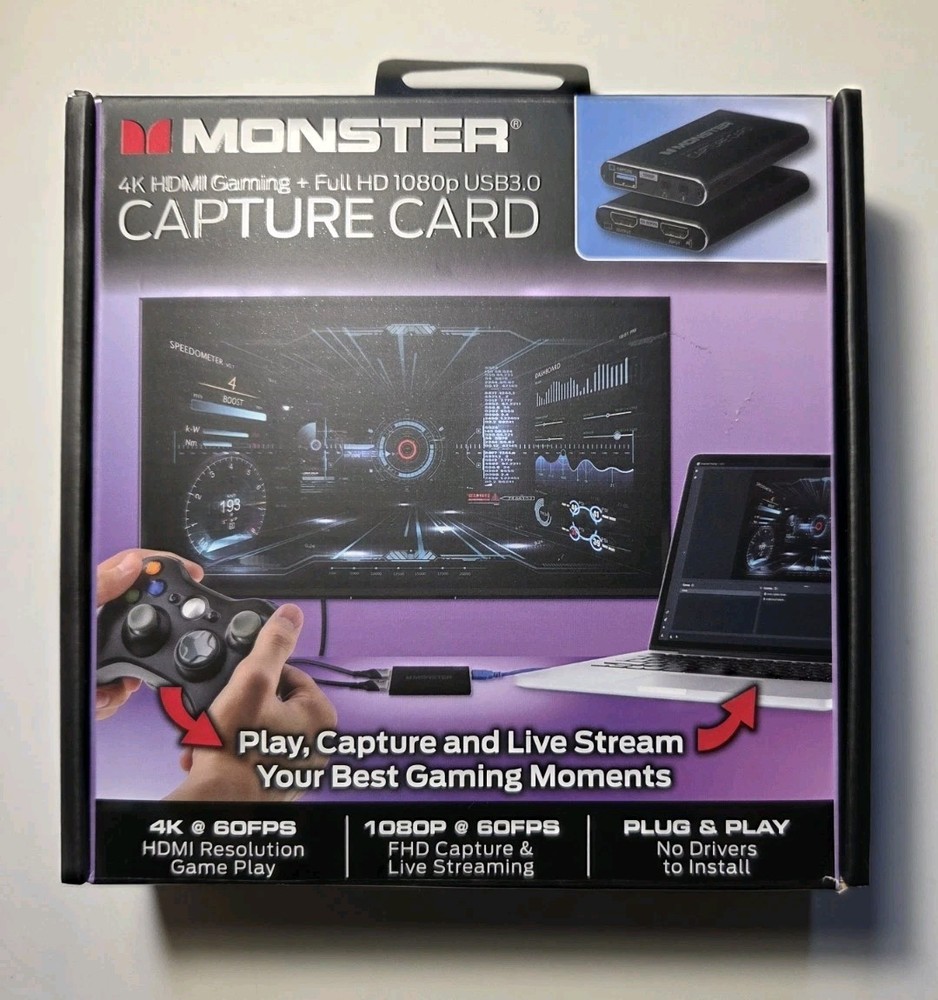 Monster 4K HDMI Gaming Capture Card Full HD 1080p with USB 3.0 New Open Box