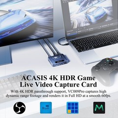 ACASIS 4K HDR HDMI Video Capture Card USB Type-C 5Gbps for Gaming & Recording