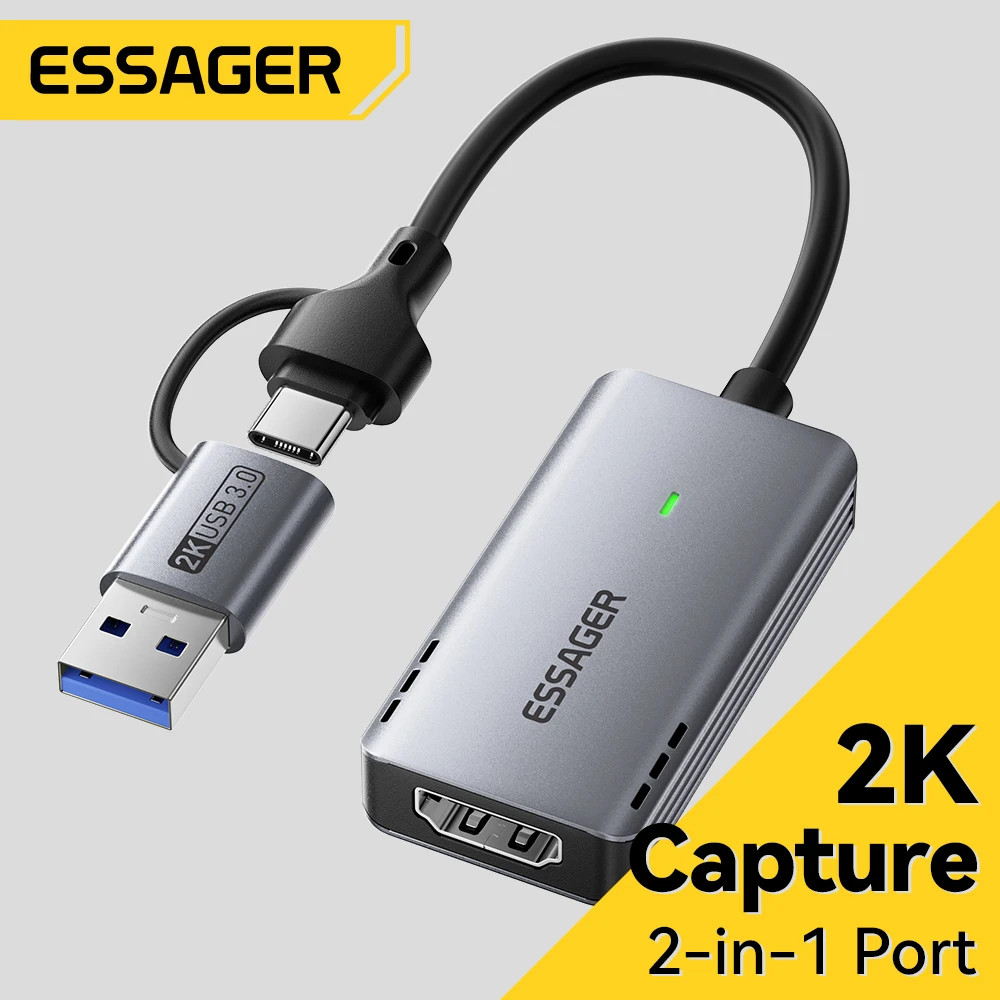 Essager 2 in 1 Video Capture Card HDMI to USB 3.0/Type C Gaming Live Streaming