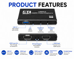 4K HDMI Video Capture Card USB 3.0 1080P 60FPS Recorder for PS5 Switch PC OBS