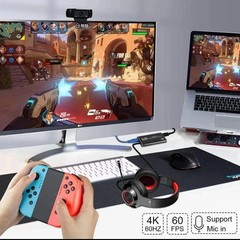 4K HDMI Capture Card for Streaming, Full HD 1080P 60FPS USB Cam Link Game Audio