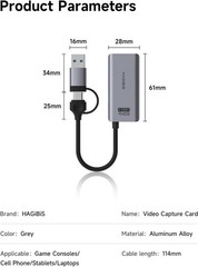 USB 3.0 HDMI Video Capture Card 1080P 60FPS w/ 100W PD USB-C Streaming