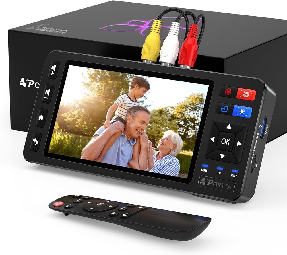 Portta VD20P VHS to Digital Converter to MP4 with 5″ in HD Preview LCD Open New
