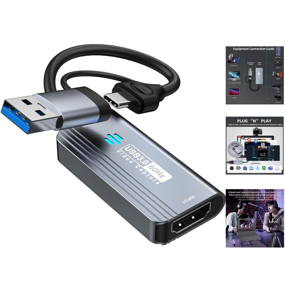 Lightweight 1080P 60FPS HDMI Capture Card for Streaming & Live Broadcasting