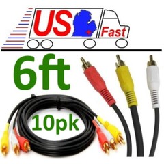 SHIELDED Lot10pk 6ft Triple RCA Audio&Video,a/v AV Yellow/Red/White TV/VCR Cable