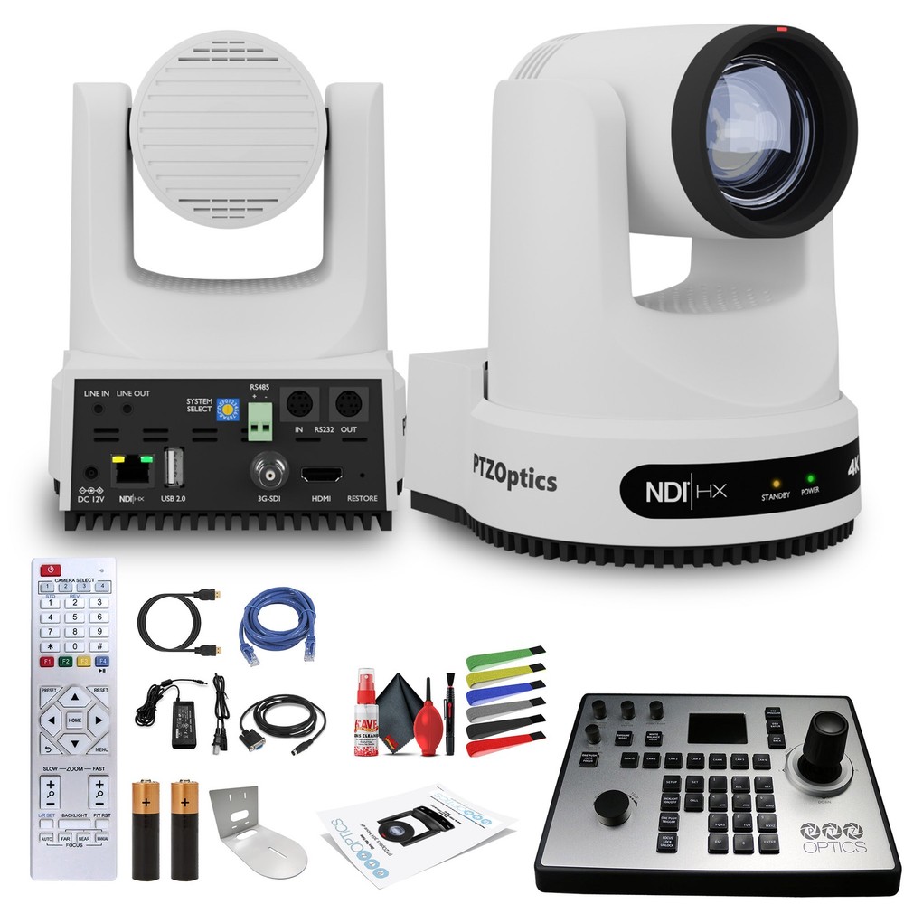 PTZOptics Move 4K PTZ Camera with 20x Zoom (White) (PT20X-4K-WH-G3) + PT-JOY-G4