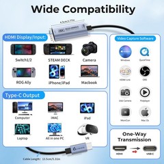 HDMI Capture Card 4K60FPS, 2K144FPS USB 3.0 HDMI to USB /A Video Capture Card…