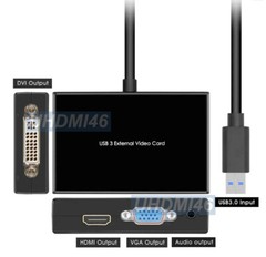 USB 3.0 1080P HD DVI VGA Dual Video Graphics Card Adapter For PC