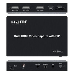 4K Dual HDMI Video Capture Card with PIP Mic Line in Record OBS Live Streaming
