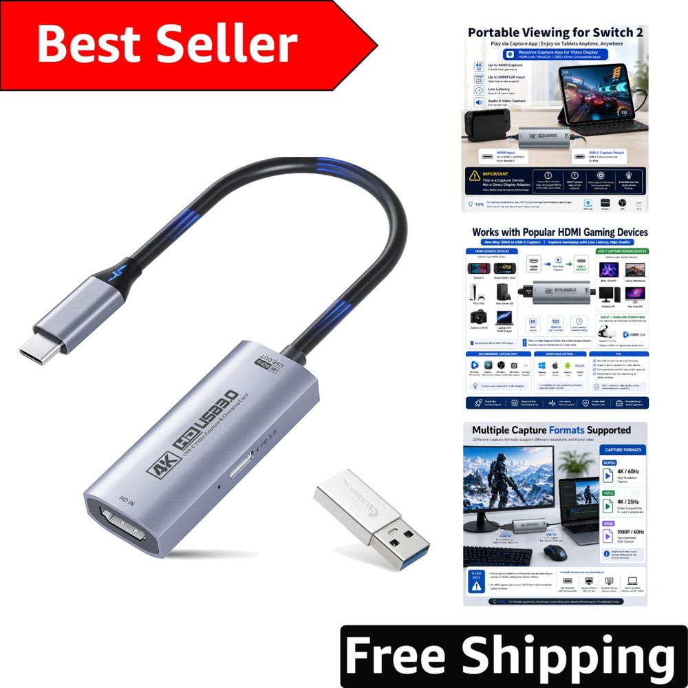 High Performance HDMI to USB Capture Card with 4K@60FPS & 2K@144FPS Support