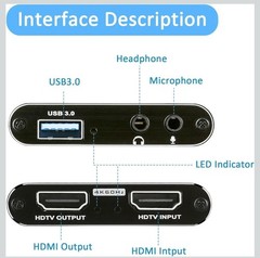 4K Audio Video Capture Card, USB 3.0 HDMI Video Capture Device, Full HD 1080P, 3