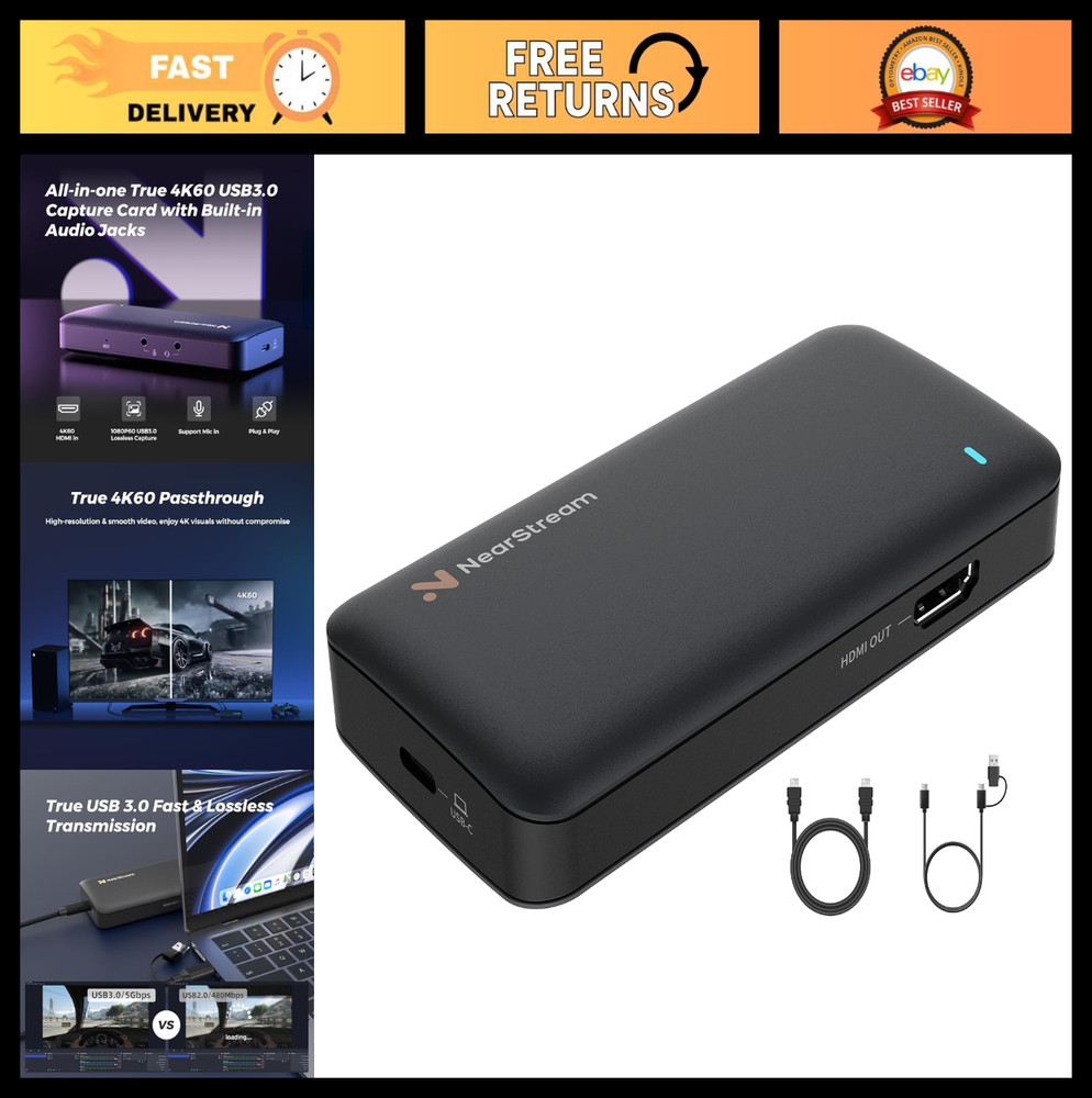 4K60 HDMI Capture Card, 1080p60 Video Capture, USB-C, Low Latency, Mic Input, PS