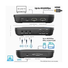 UHD Pro, 4K Video Recorder, HDMI Capture DVR with H.265/H.264 Codec, Cinemati…