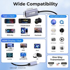Video Capture Card, USB 3.0 HDMI to USB C Audio Capture Card, 4K 1080p60fps C…