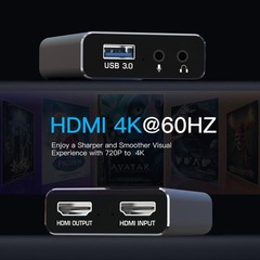 4K Capture Card Grey for Streaming, Recording & Gaming – HDMI Video Capture D…