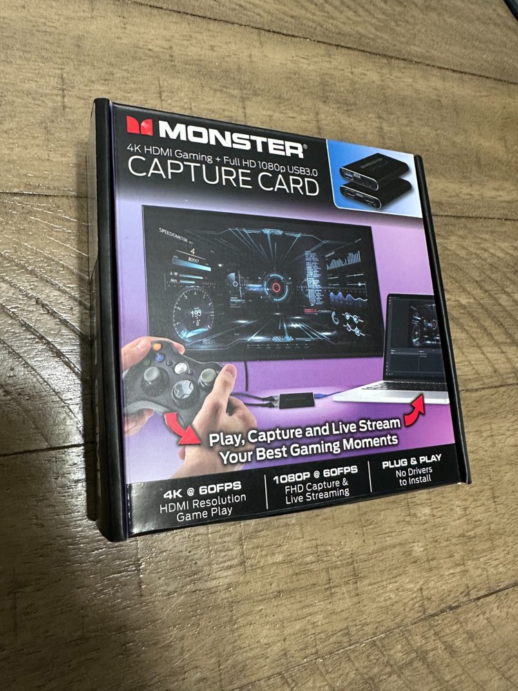 Monster 4K HDMI Gaming Capture Card Full HD 1080p USB 3.0 Open Box