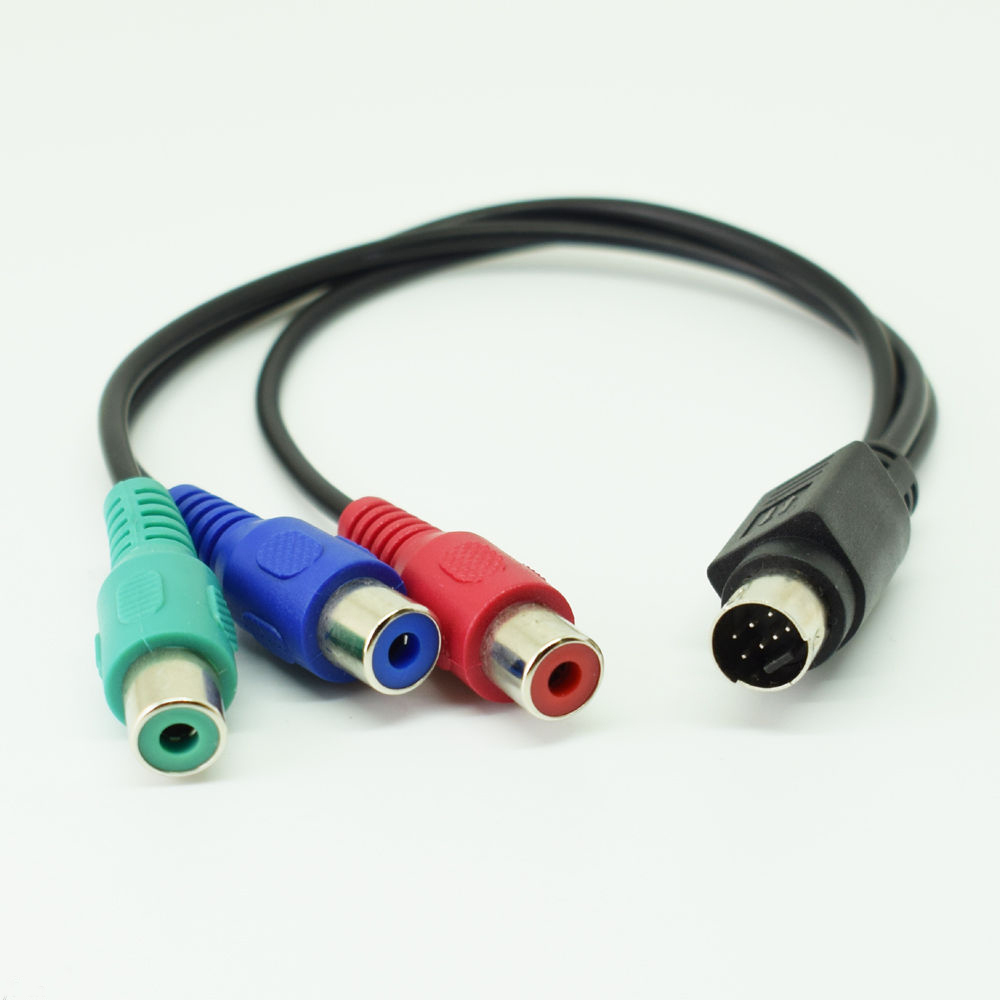 50pcs Mini 7pin Din PS2 Male S-Video To 3 RCA Female Red/Blue/Green HDTV Cable