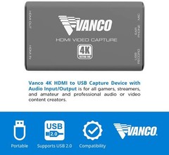 Vanco 4K HDMI to USB Capture Device with Audio Input/Output – Featuring a Maximu