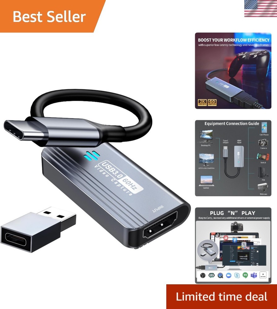 High-Speed 1080P USB-C Capture Card with Ultra-Low Latency for Gaming & Teaching