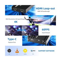 4K60 HDMI Capture Card for Streaming,4K HDR10 Passthrough,4K Cam Link for Rec…