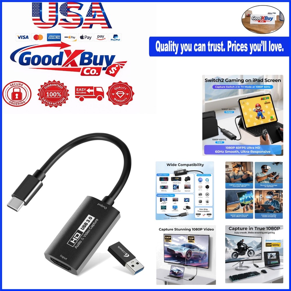 HDMI to USB-C Capture Card 2K@30FPS, 1080P@60FPS, Supports Windows Mac Linux …