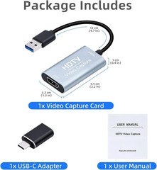 Video Capture Card, USB3.0 HDMI to USB C Capture Card, 4K 1080P 60FPS