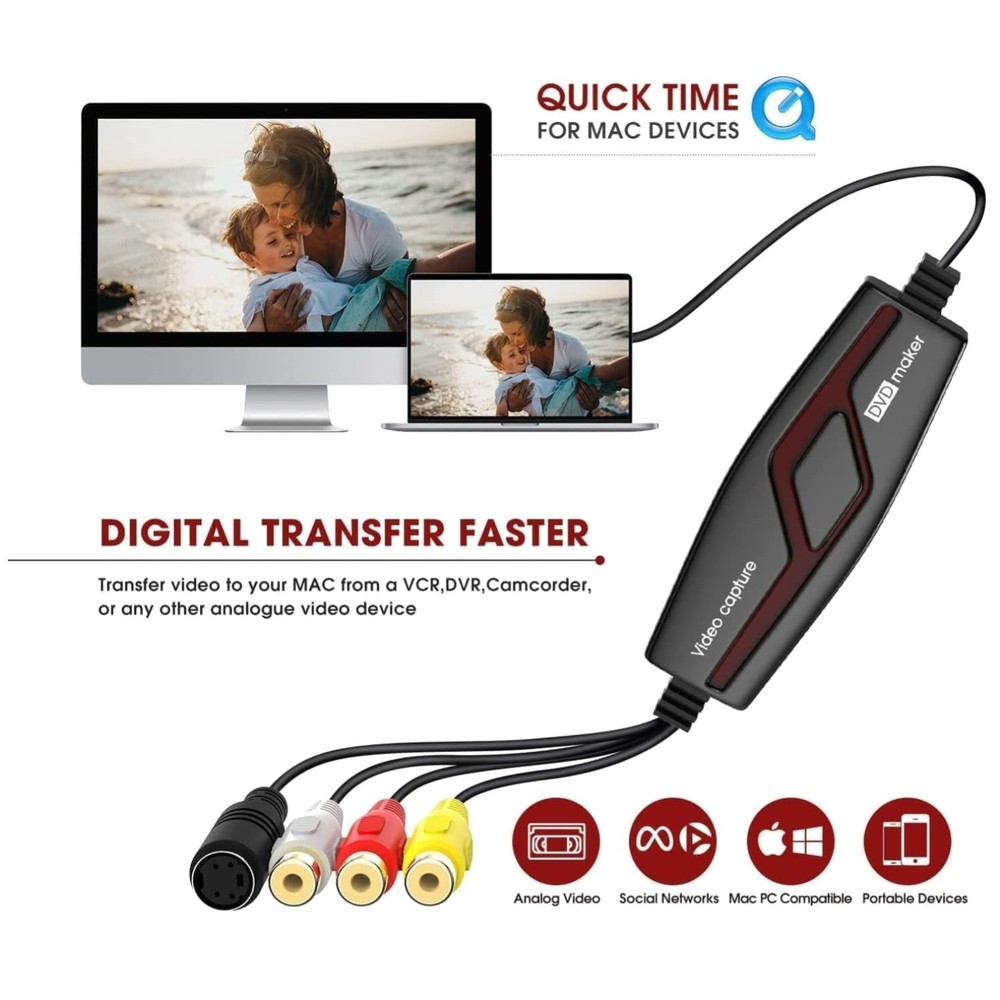 Video Transfer Device for VHS VCR Hi8 Mini DV