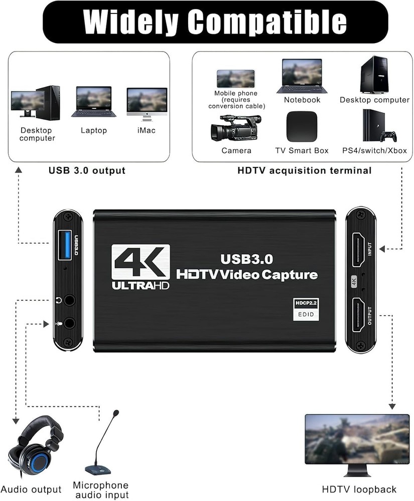 4K Audio Video Capture Card USB 3.0 HDMI Video Capture Device Full LOT Recording