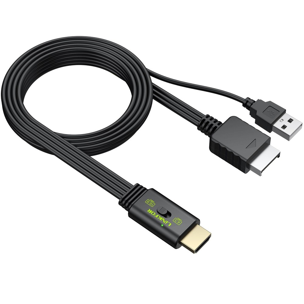 LiNKFOR PS2 to HDMI Converter,HDMI Cable, with 4:3/16:9 Screen Aspect Black