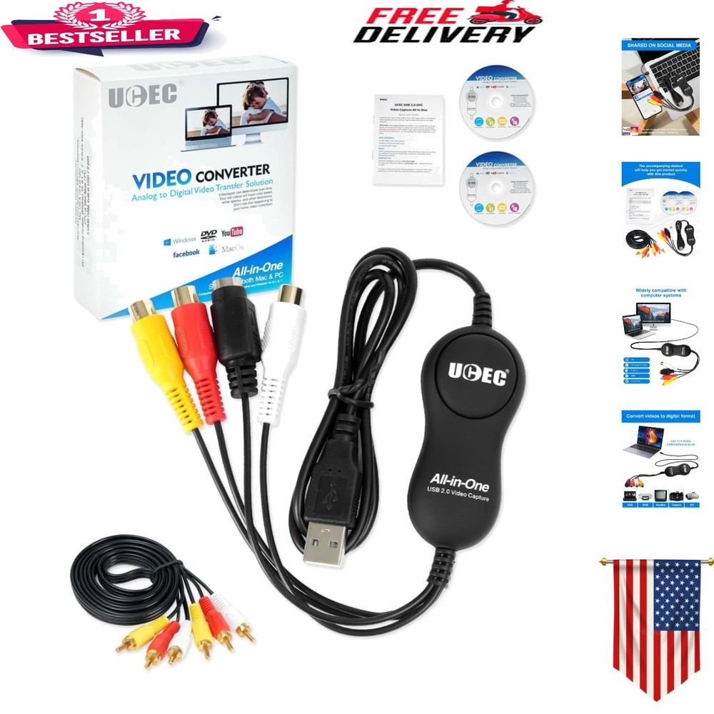 VHS to Digital Converter Kit – Effortless Video Capture for Mac & Windows