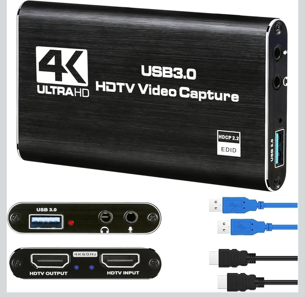 4K Audio Video Capture Card, USB 3.0 HDMI Video Capture Device, Full HD 1080P, 3