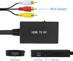 HDMI to RCA Converter, AV for Apple TV, Roku, Fire Stick – Black