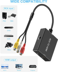 RCA to HDMI Adapter Converter, AV Converter with Cable Black