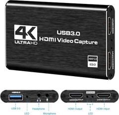 4K Audio Video Capture Card, USB 3.0 HDMI Video Capture Device, Full HD 1080P 