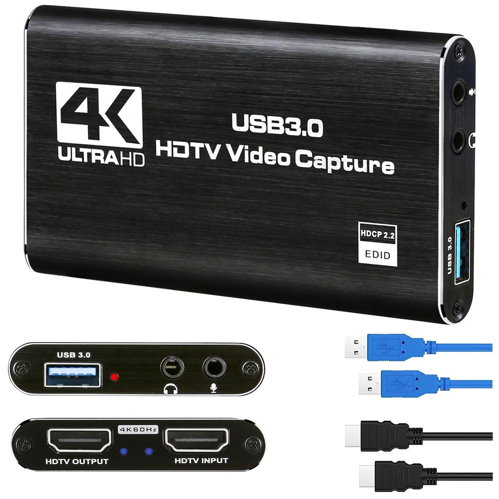 4K Audio Video Capture Card, USB 3.0 HDMI Video Capture Device, Full HD 1080P, 3