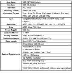 USB 2.0 Video Capture Card AV CVBS Video Converter Recorder To PC Win7,Win10