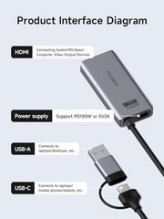 USB3.0 Video Capture Card with 100W PD HDMI to USB/USB C 1080P HD 60fps Live