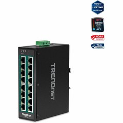 TRENDnet TI-PG160, 16-Port Hardened Industrial Gigabit PoE+ DIN-Rail Network