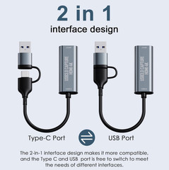 Video Capture Card HDMI to USB C with USB 3.0 Streaming Device 30FPS Capture 4K.