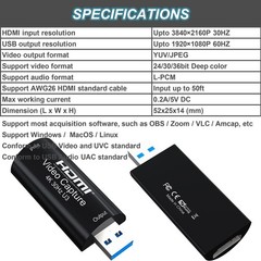 AMZHRLY 4K HDMI to USB 3.0 Video Capture Card 1080P 60FPS Cam Link Card Game …
