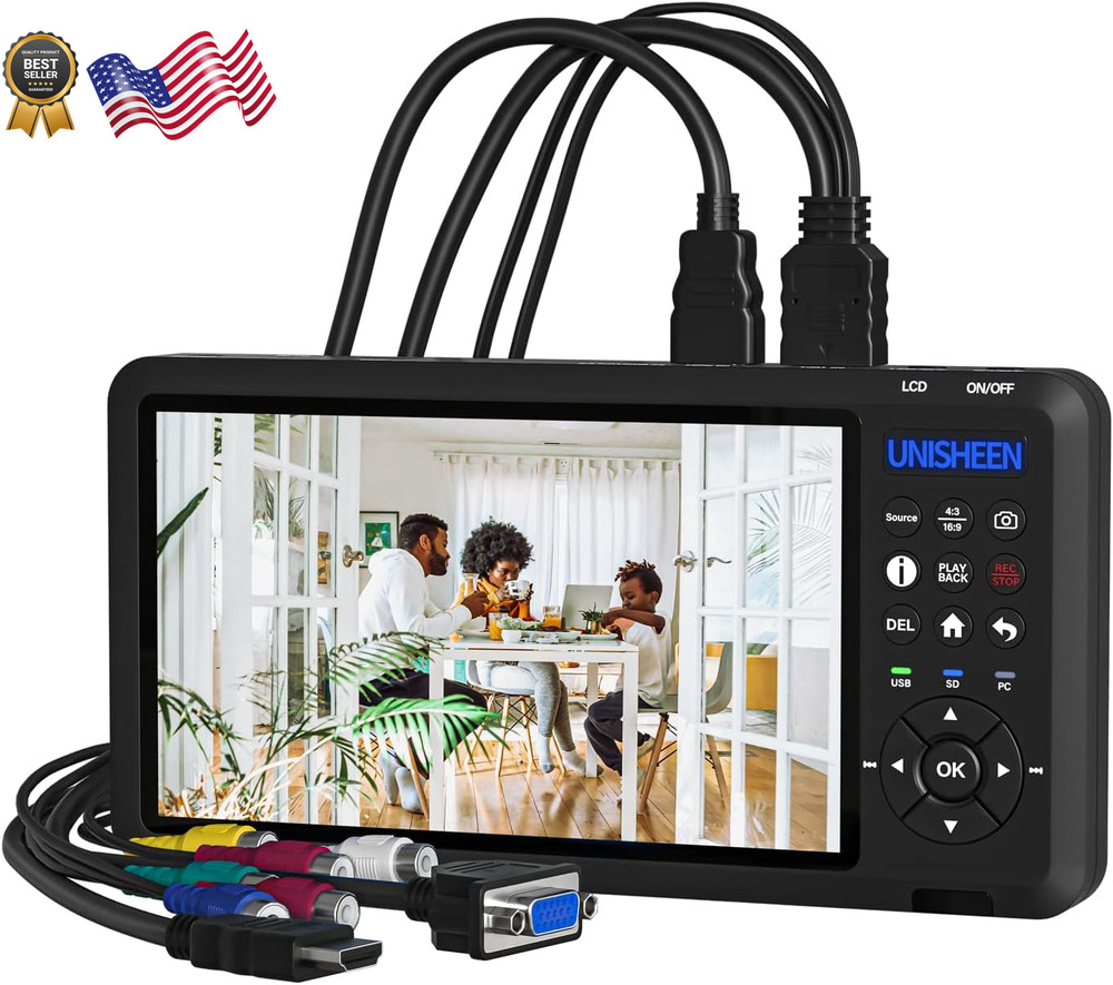 ideo Recorder 1080P 60FPS USB2.0 with 7″ Screen, DVI/HDMI/CVBS/VGA/YPBPR Cap