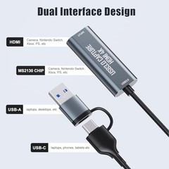 HDMI Capture Card, 4K HDMI to USB/USB-C Capture Device, USB3.0 Video Silver