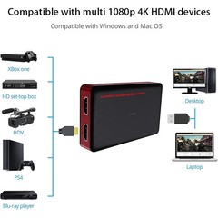 1080p USB3.0 HDMI Video Capture Card 4K Pass-through Line in Live Stream Record