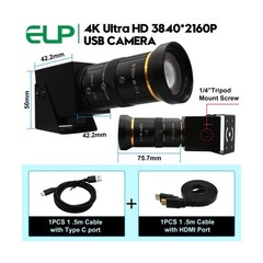 ELP 4K 60fps USB3.0 Webcam – HDMI & USB Output, Dual Display, Manual Zoom, 10…